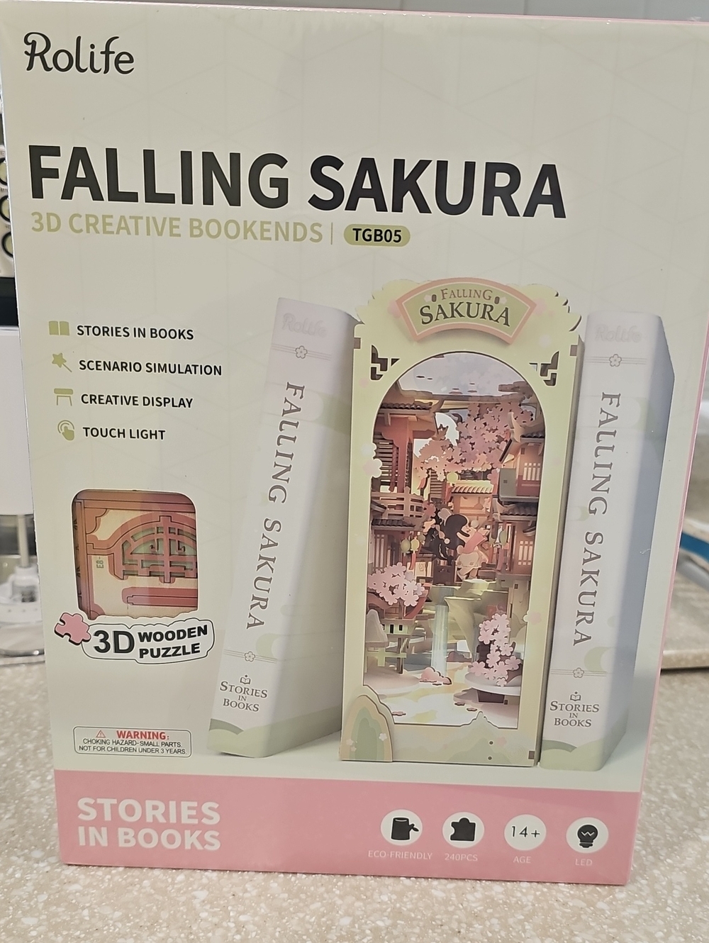 Rolife Falling Sakura 3D Creative Bookends - Pink/Green